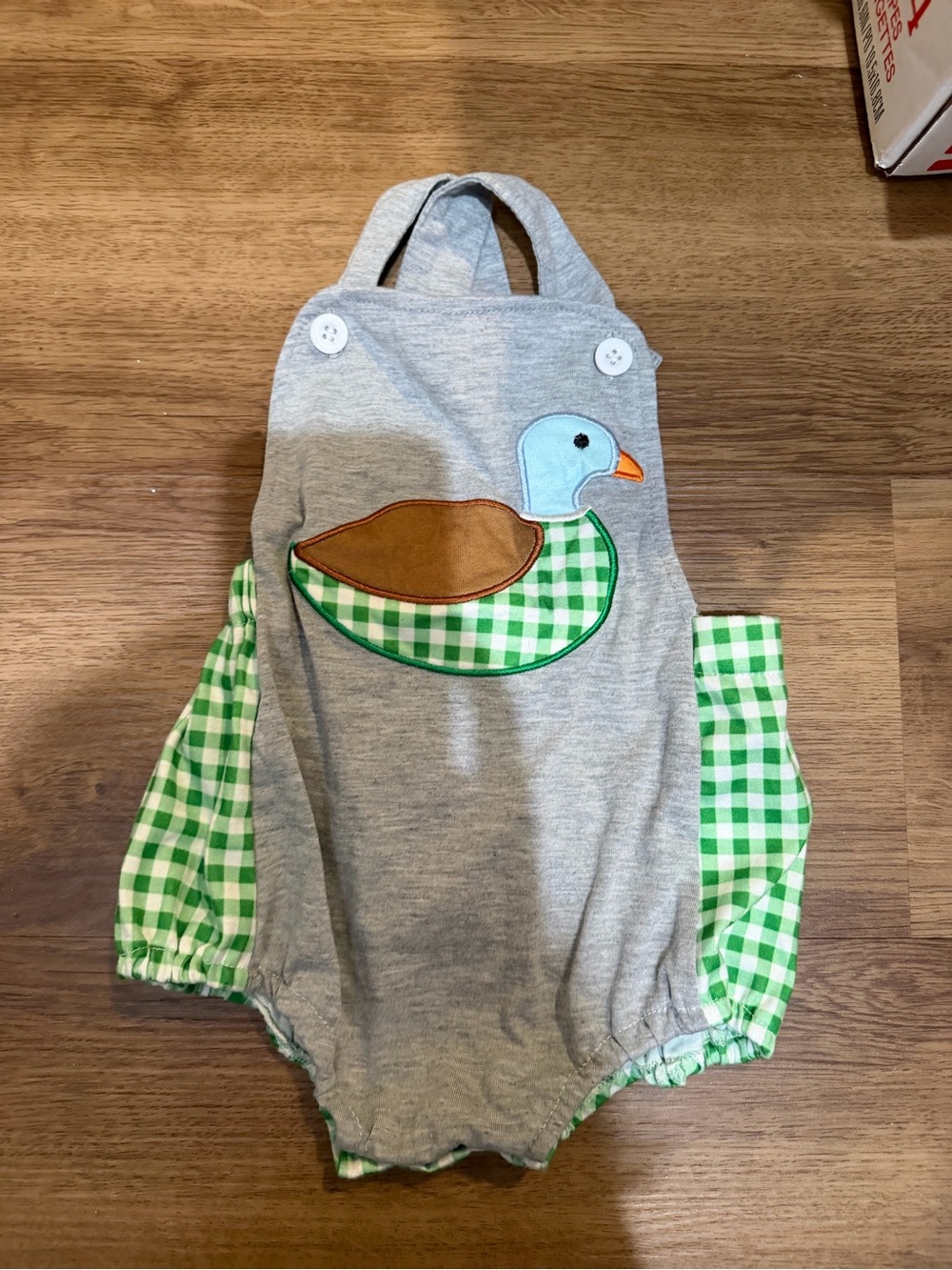 Gray & Green Duck Appliqué Baby One-Piece Bodysuit